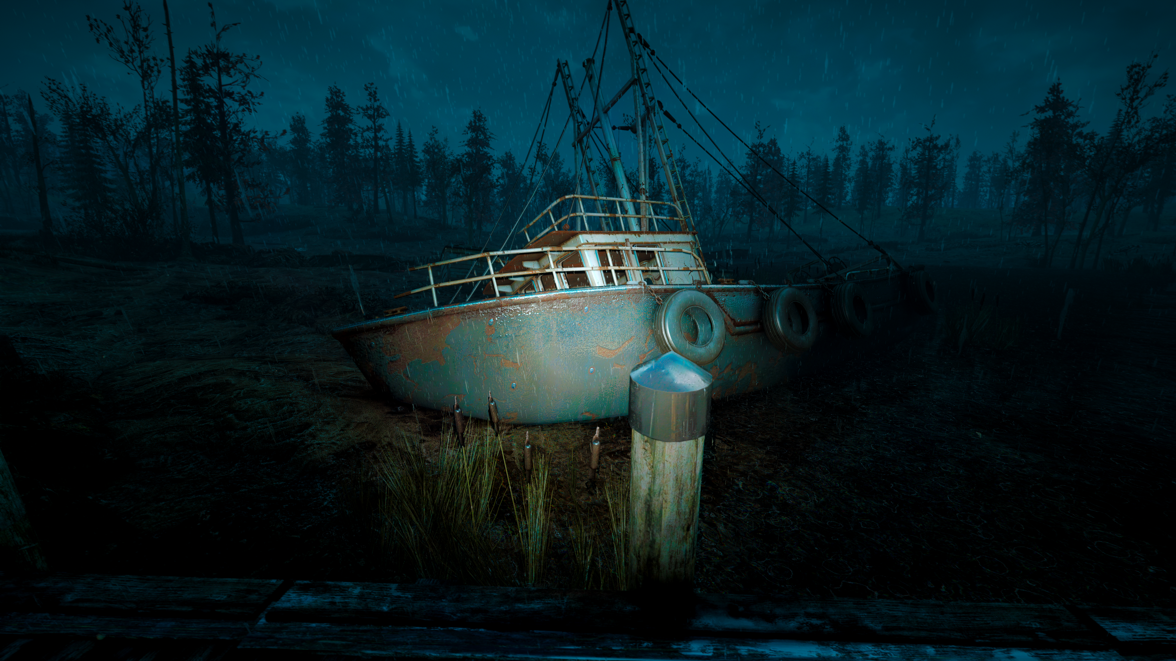 Capture d'écran d'un bateau renversée, de nuit